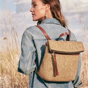 PATRICIA NASH Luzille convertible straw and leather backpack